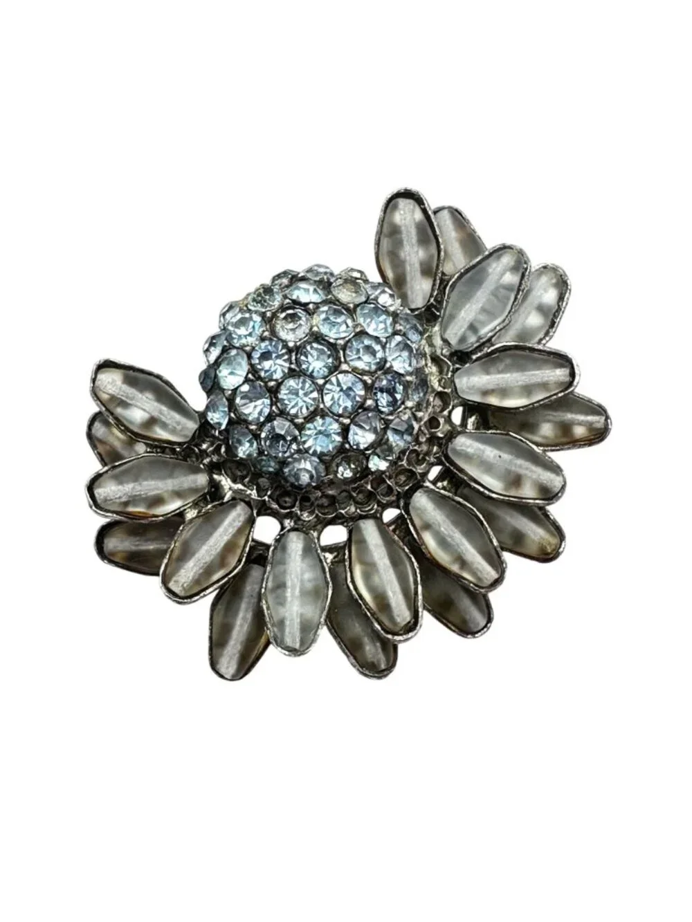 Vintage Rare Unsigned Schreiner New York Brooch Pin Blue Grey Glass Rhinestone